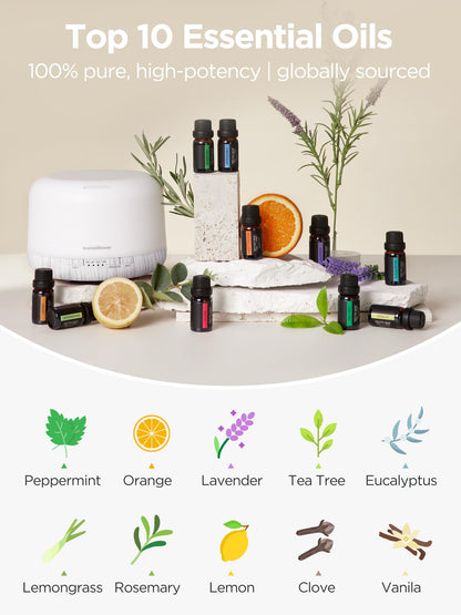 InnoGear 500ml Aromatherapy Diffuser + 10 Essential Oils Set – White, Remote, Auto-Off