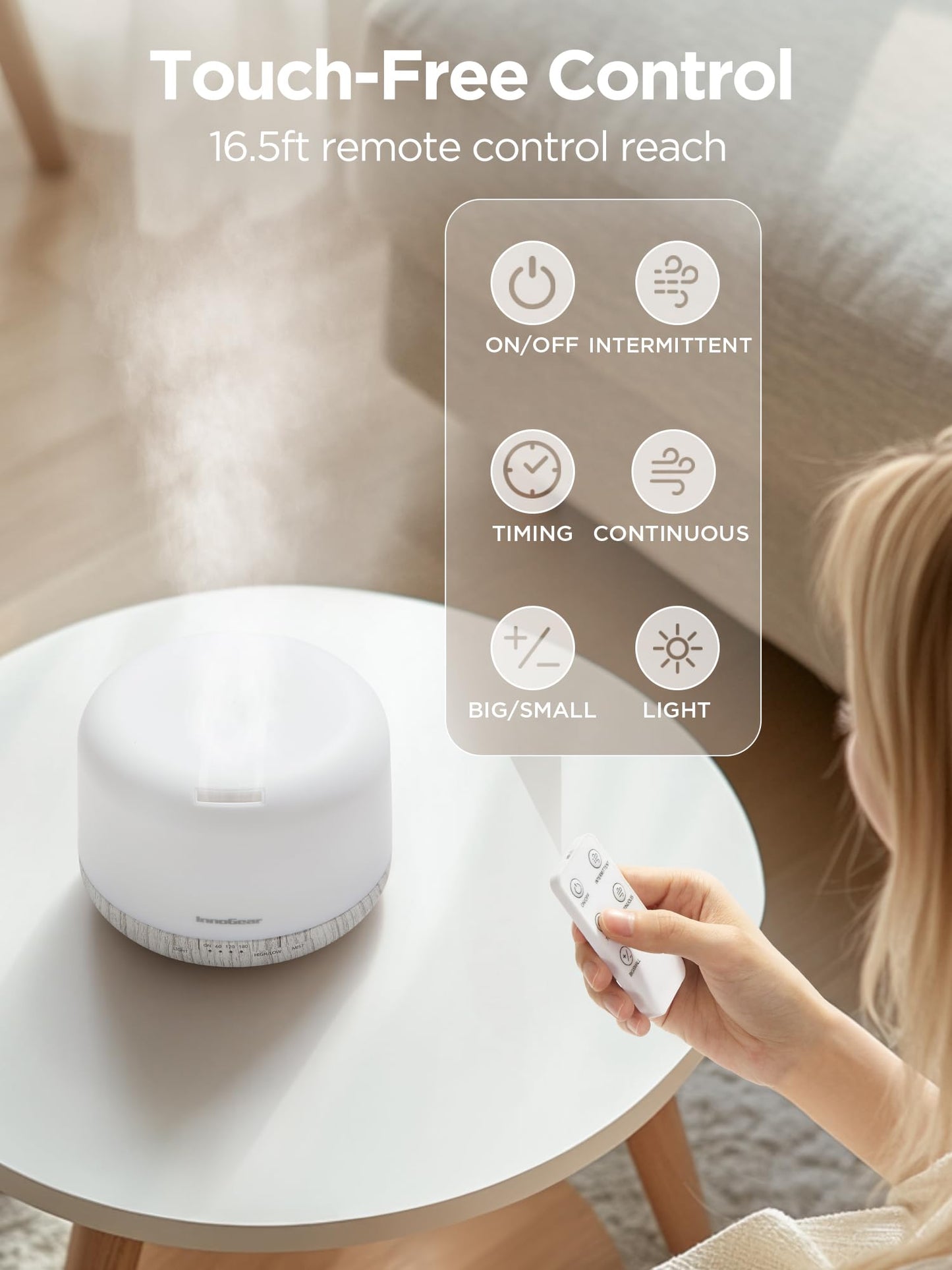 InnoGear 500ml Aromatherapy Diffuser + 10 Essential Oils Set – White, Remote, Auto-Off