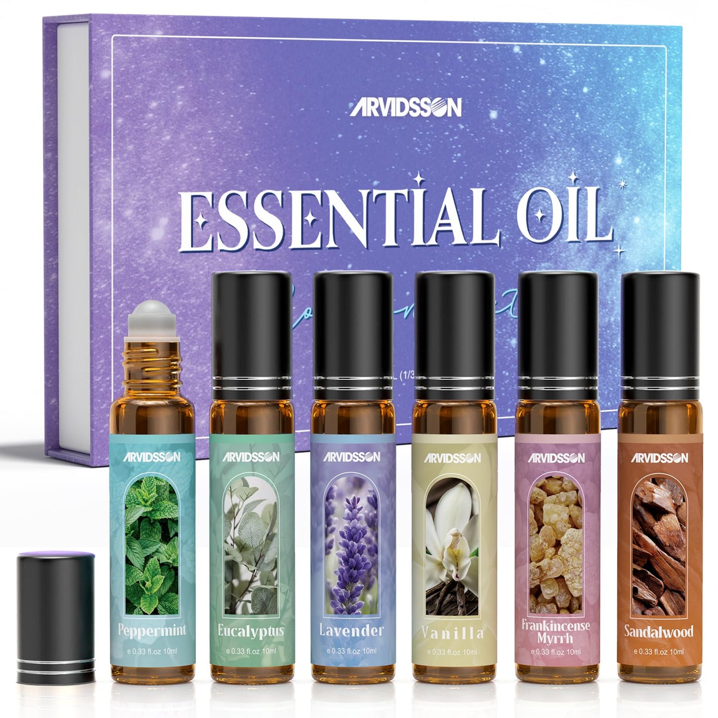 Essential Oils Roll-On Gift Set | Natural Aromatherapy Oils for Body, Skin & Massage