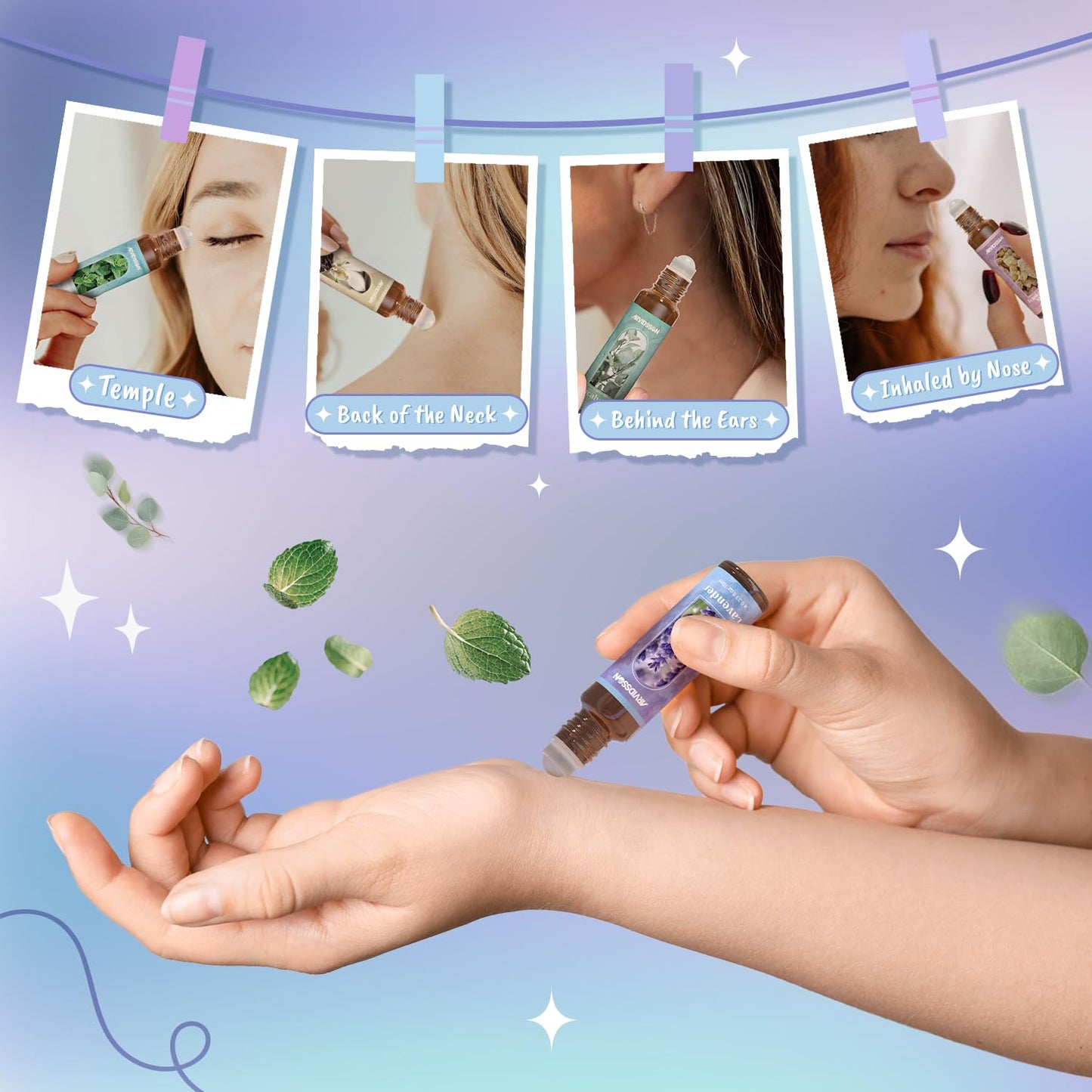 Essential Oils Roll-On Gift Set | Natural Aromatherapy Oils for Body, Skin & Massage