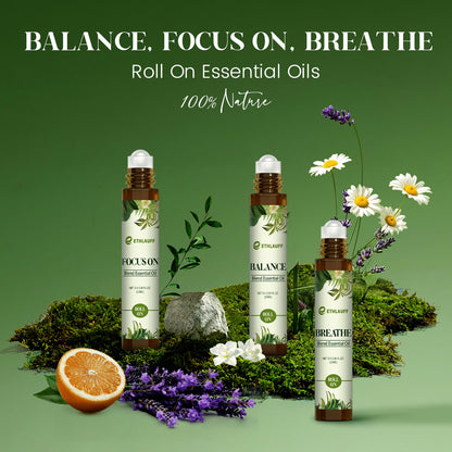 Essential Oils Roll On Set 3 Pack – Breathe, Focus On & Balance (3 x 10ml)