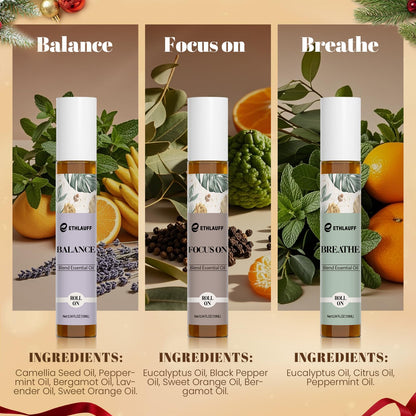 Essential Oils Roll On Set 6 Pack – Relax, Sleep, Balance, Breathe, Focus, Happiness