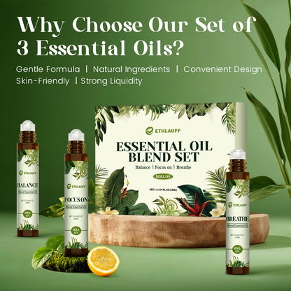 Essential Oils Roll On Set 3 Pack – Breathe, Focus On & Balance (3 x 10ml)