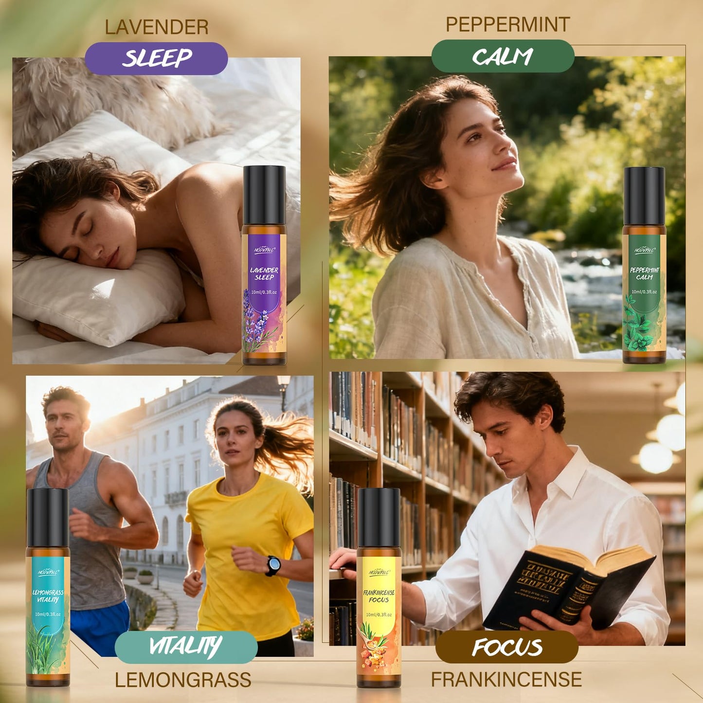 Essential Oils Roll-On Set for Women – 8pcs (Lavender, Frankincense, Peppermint, Bergamot, Lemongrass, Cinnamon, Rose, Clary Sage) – Gift Ready