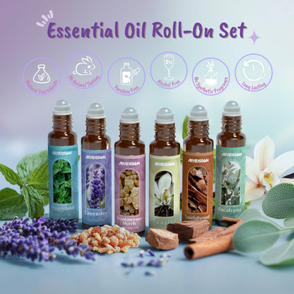 Essential Oils Roll-On Gift Set | Natural Aromatherapy Oils for Body, Skin & Massage
