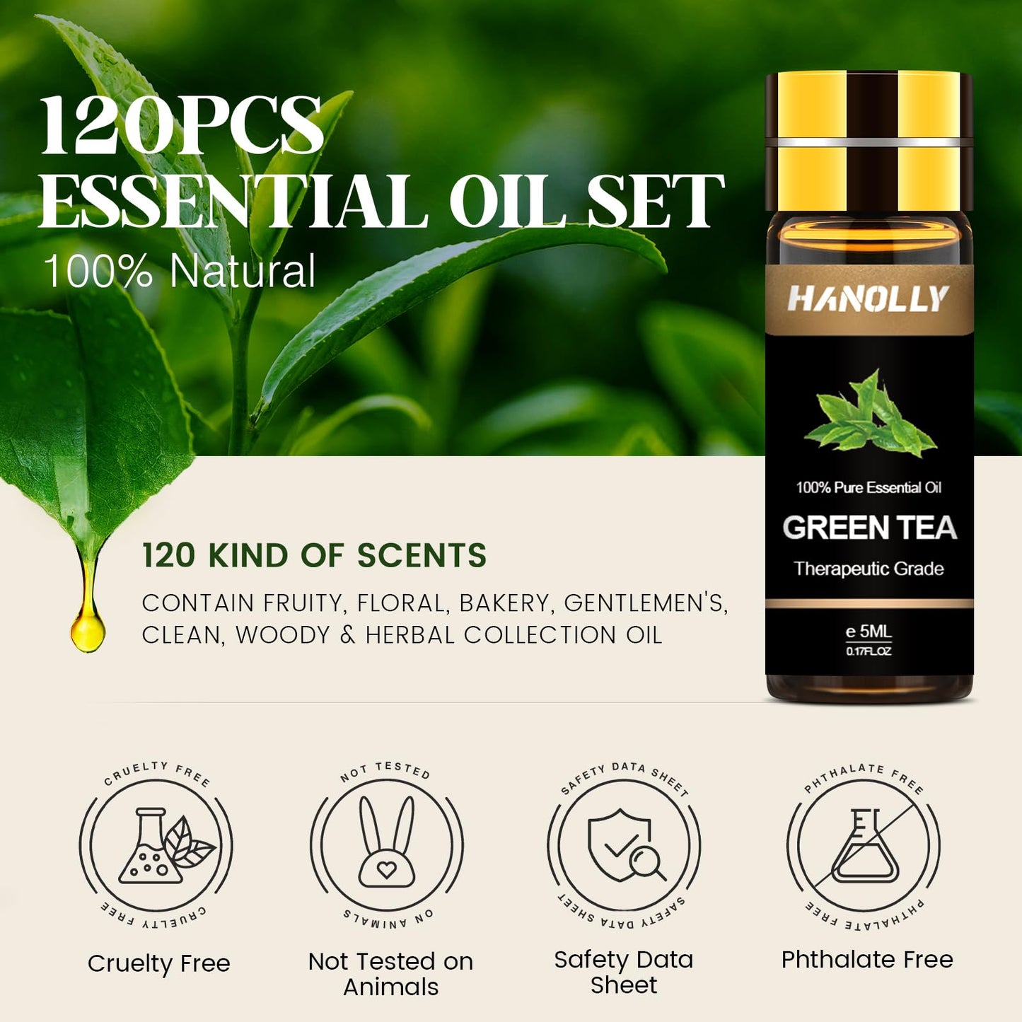 Essential Oils Set 120 Pcs – Aromatherapy Kit for Diffuser, Massage & DIY