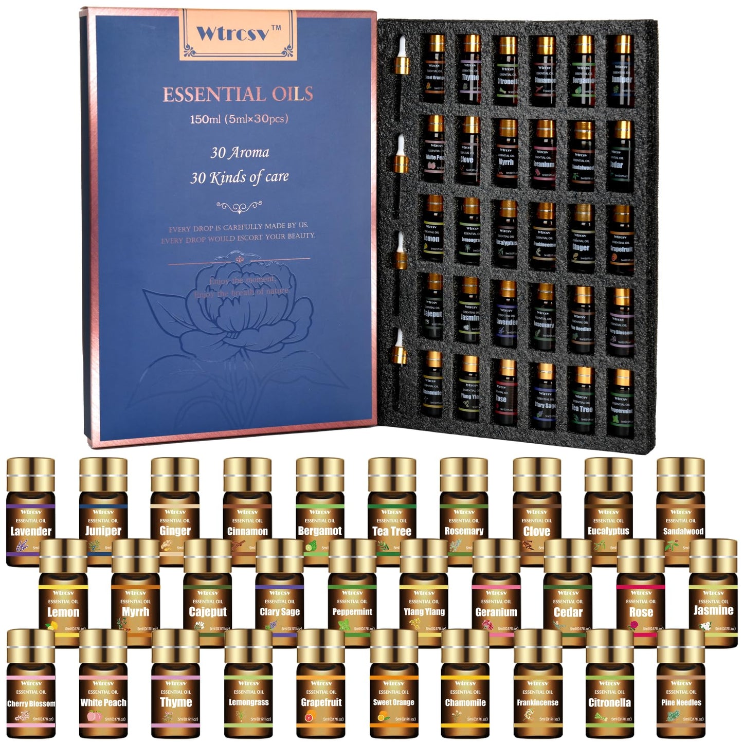 Wtrcsv Essential Oils Set 30x5 ml – Diffuser, Aromatherapy & DIY