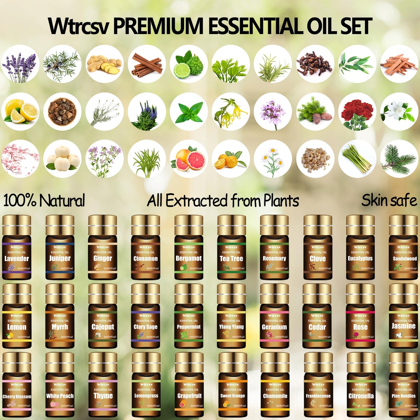 Wtrcsv Essential Oils Set 30x5 ml – Diffuser, Aromatherapy & DIY