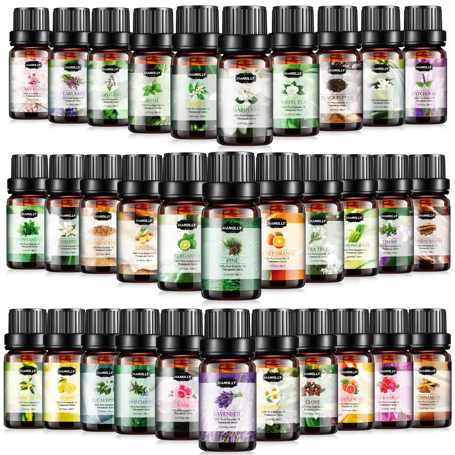 Essential Oils Set 32x5ml - Aromatherapy Kit for Diffuser & Spa