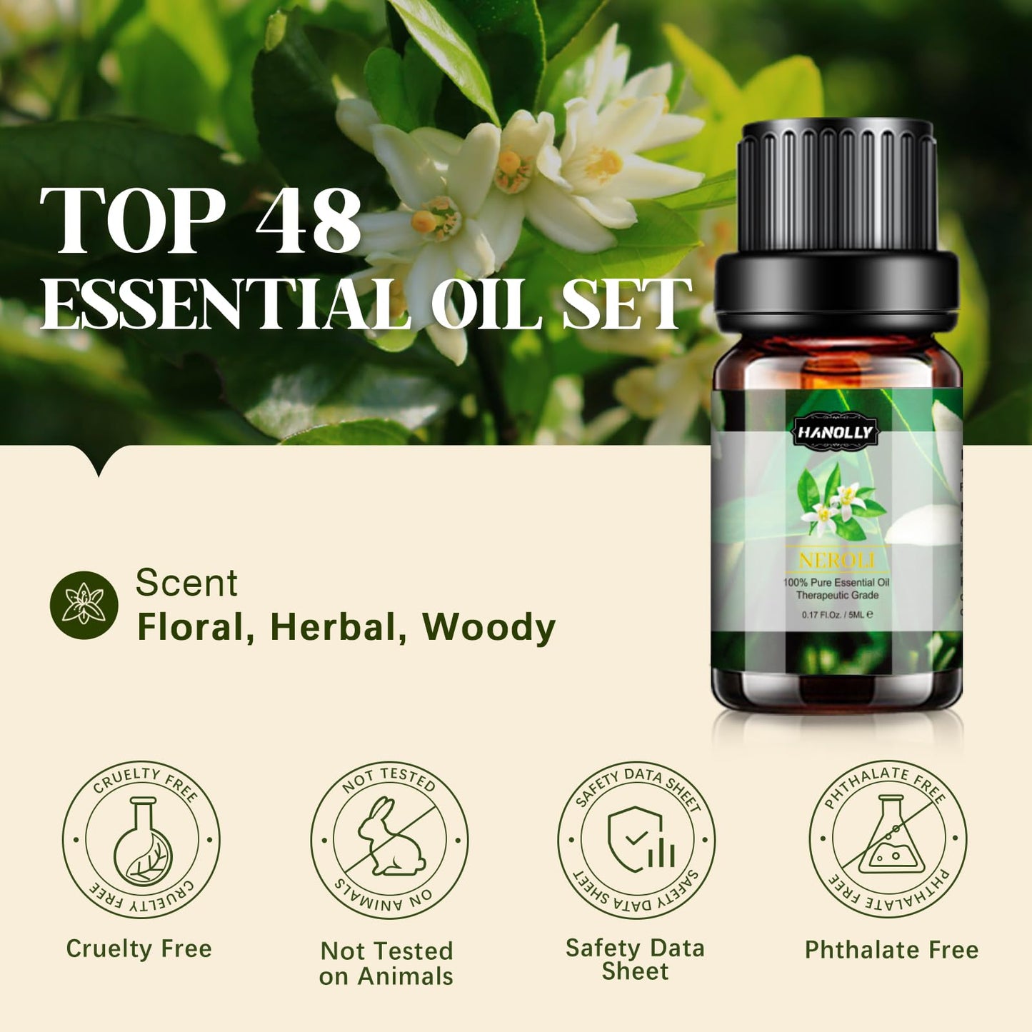 Essential Oils Set (48 x 5ml) - Aromatherapy Kit for Diffuser, Soap & Massage