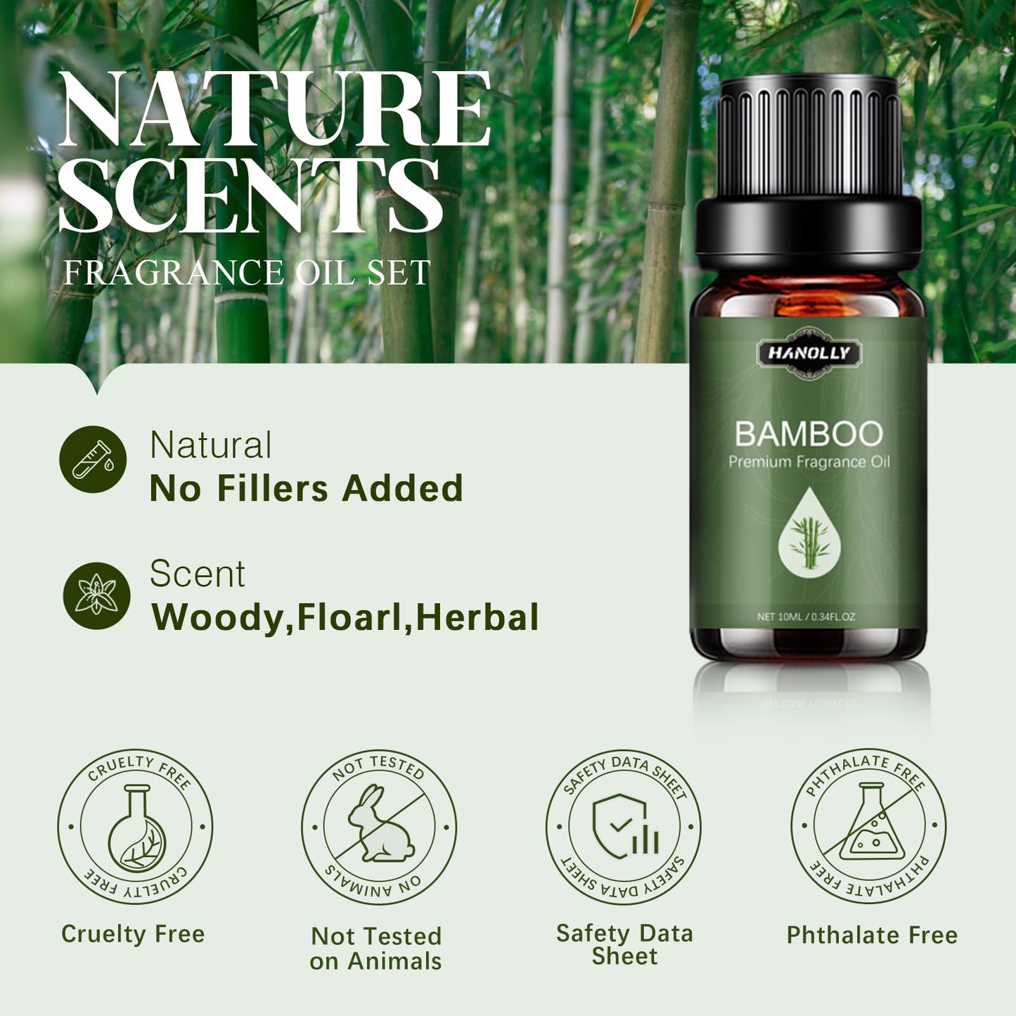 Essential Oils Set – Nature Scents Aromatherapy Kit (6x10ml) Sandalwood & Rose, Bamboo, Rain, Lavender & Chamomile, Fresh Cut Grass, Forest Pine
