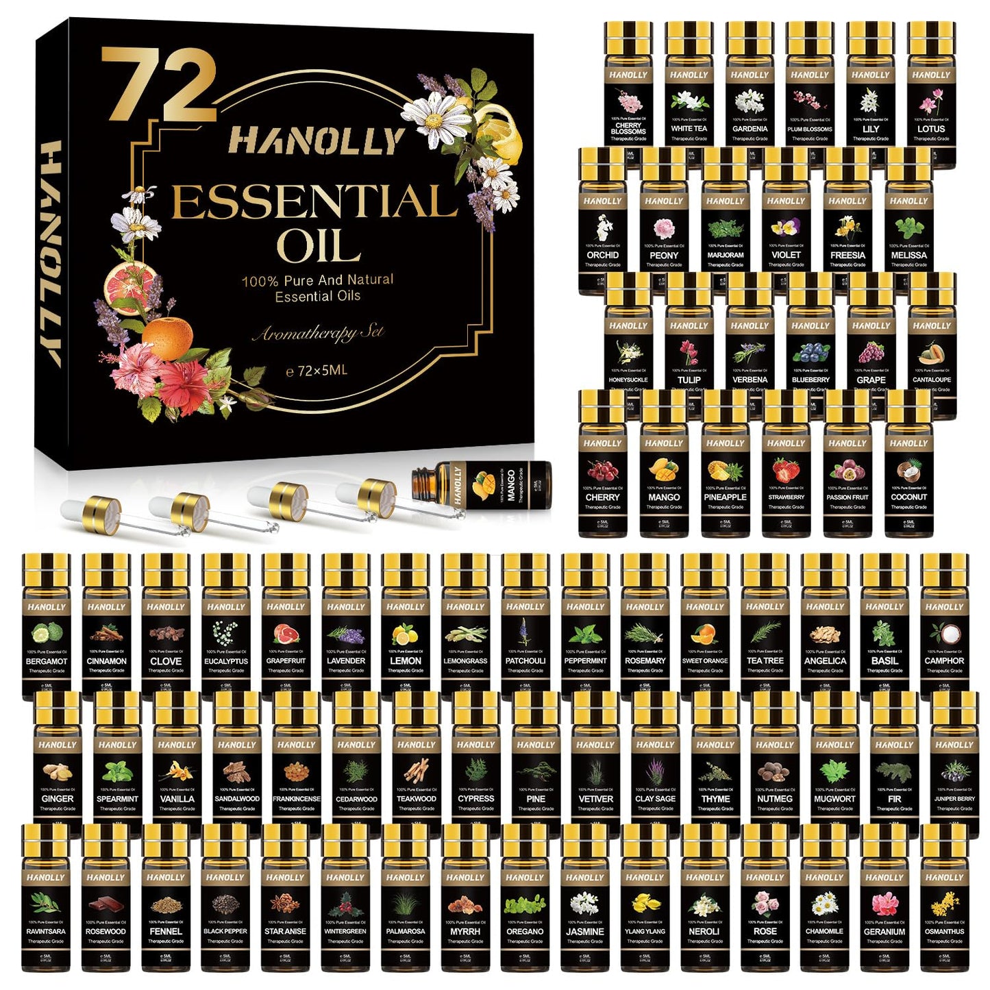 72-Piece Essential Oils Set - Pure Aromatherapy Oils 5ml Gift Box