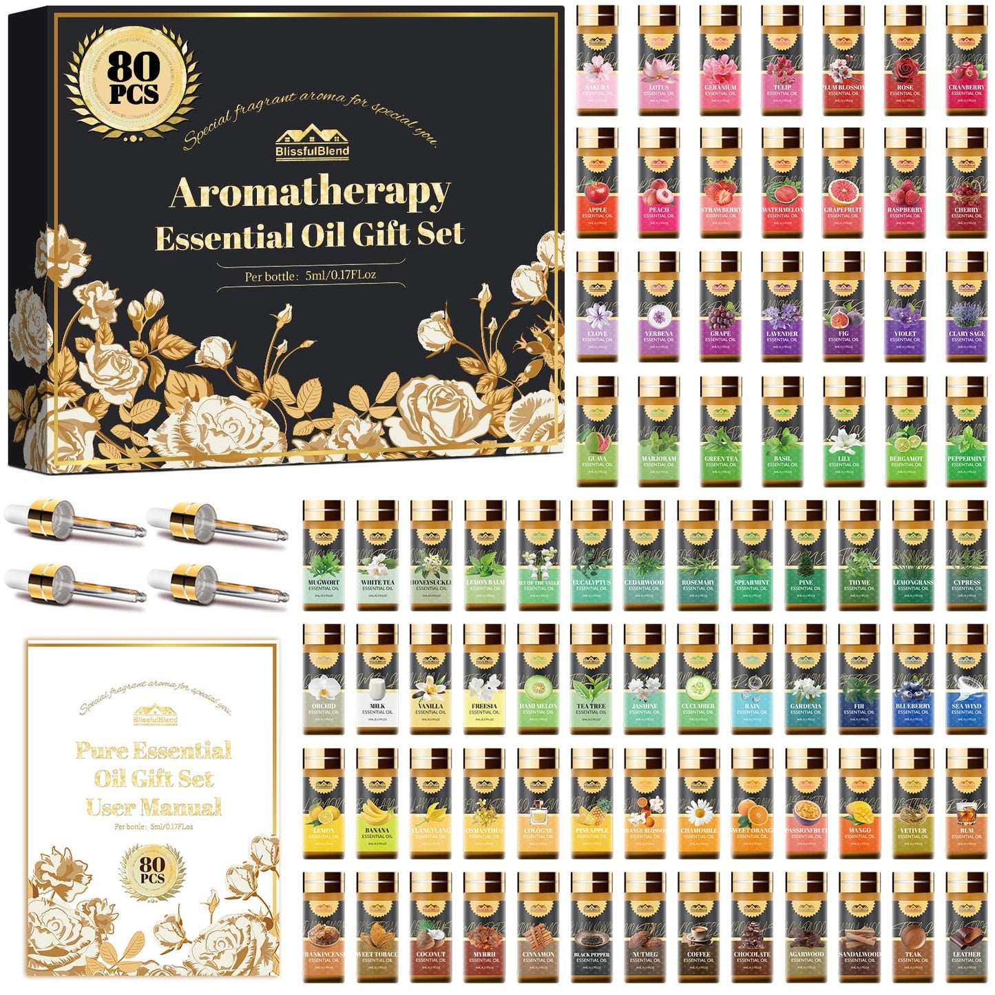 80 Pcs Pure Essential Oils Set (5ml) for Diffusers, Soaps & Candles – 80 Scents