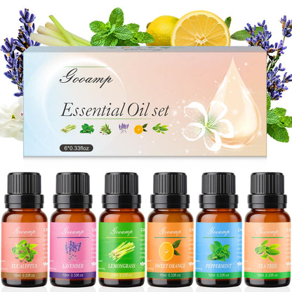 Essential Oils Set - Top 6 Organic Blends (Peppermint, Tea Tree, Lavender, Eucalyptus, Lemongrass, Orange) 6x0.33 fl oz