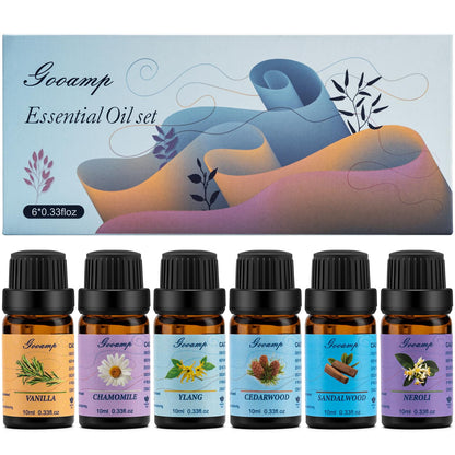 Essential Oils Set - Top 6 Organic Blends (6x0.33 oz): Vanilla, Neroli, Chamomile, Sandalwood, Ylang, Cedarwood