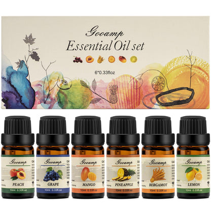 Essential Oils Set - Top 6 Organic Blends (10ml each) for Diffusers, Aromatherapy, Candles & Gifts | Grape, Lemon, Mango, Bergamot, Plneapple, Peach