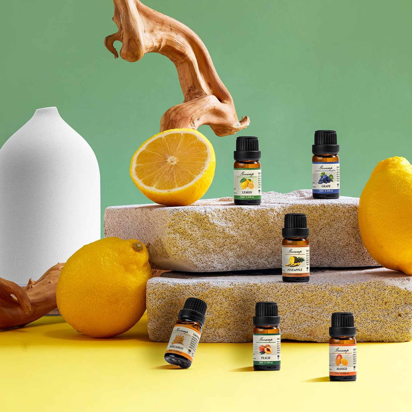 Essential Oils Set - Top 6 Organic Blends (10ml each) for Diffusers, Aromatherapy, Candles & Gifts | Grape, Lemon, Mango, Bergamot, Plneapple, Peach