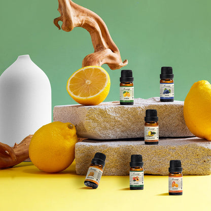 Essential Oils Set - Top 6 Organic Blends (10ml each) for Diffusers, Aromatherapy, Candles & Gifts | Grape, Lemon, Mango, Bergamot, Plneapple, Peach