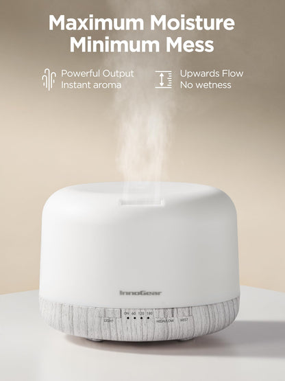 InnoGear 500ml Aromatherapy Diffuser + 10 Essential Oils Set – White, Remote, Auto-Off