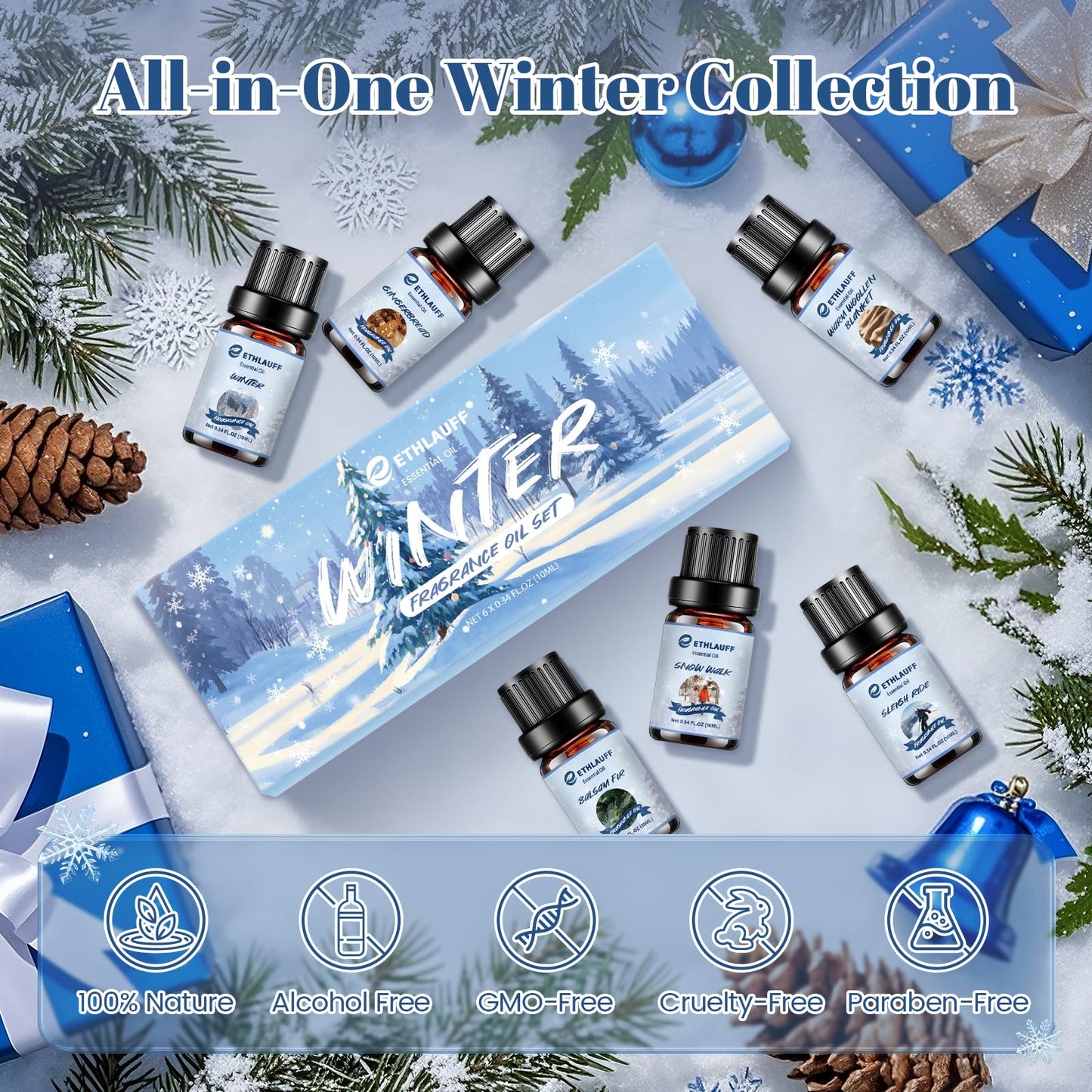 Essential Oils Winter Set - Premium Fragrance Gift for Diffuser, Soap & Candle Making