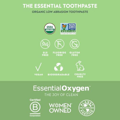 Essential Oxygen BR Certified Organic Toothpaste – Peppermint, 4oz (2 Pack)