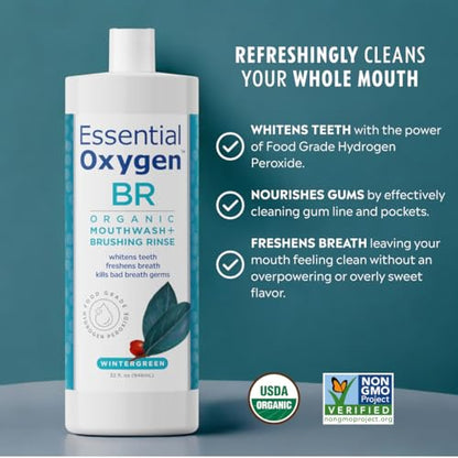 Essential Oxygen Brushing Rinse – Organic Alcohol-Free Mouthwash 32 oz Wintergreen