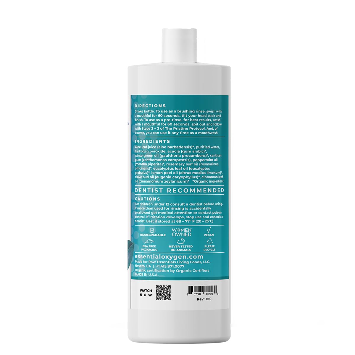 Essential Oxygen Brushing Rinse – Organic Alcohol-Free Mouthwash 32 oz Wintergreen
