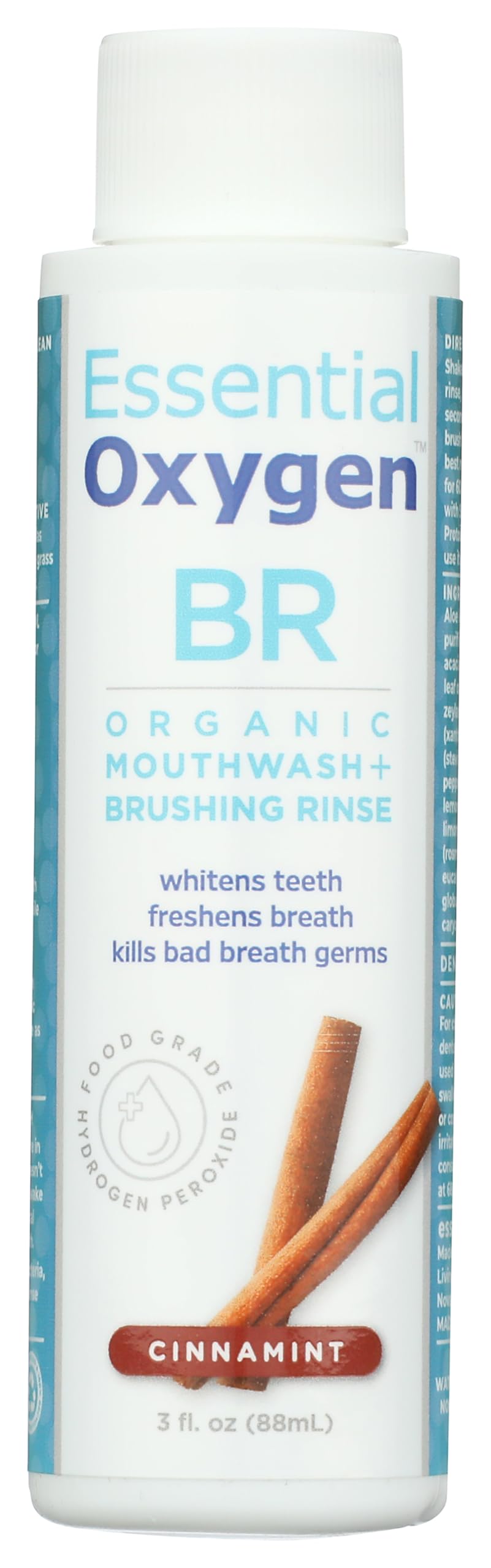 Essential Oxygen Organic Mouthwash (Brushing Rinse) Cinnamon, 3 oz Liquid