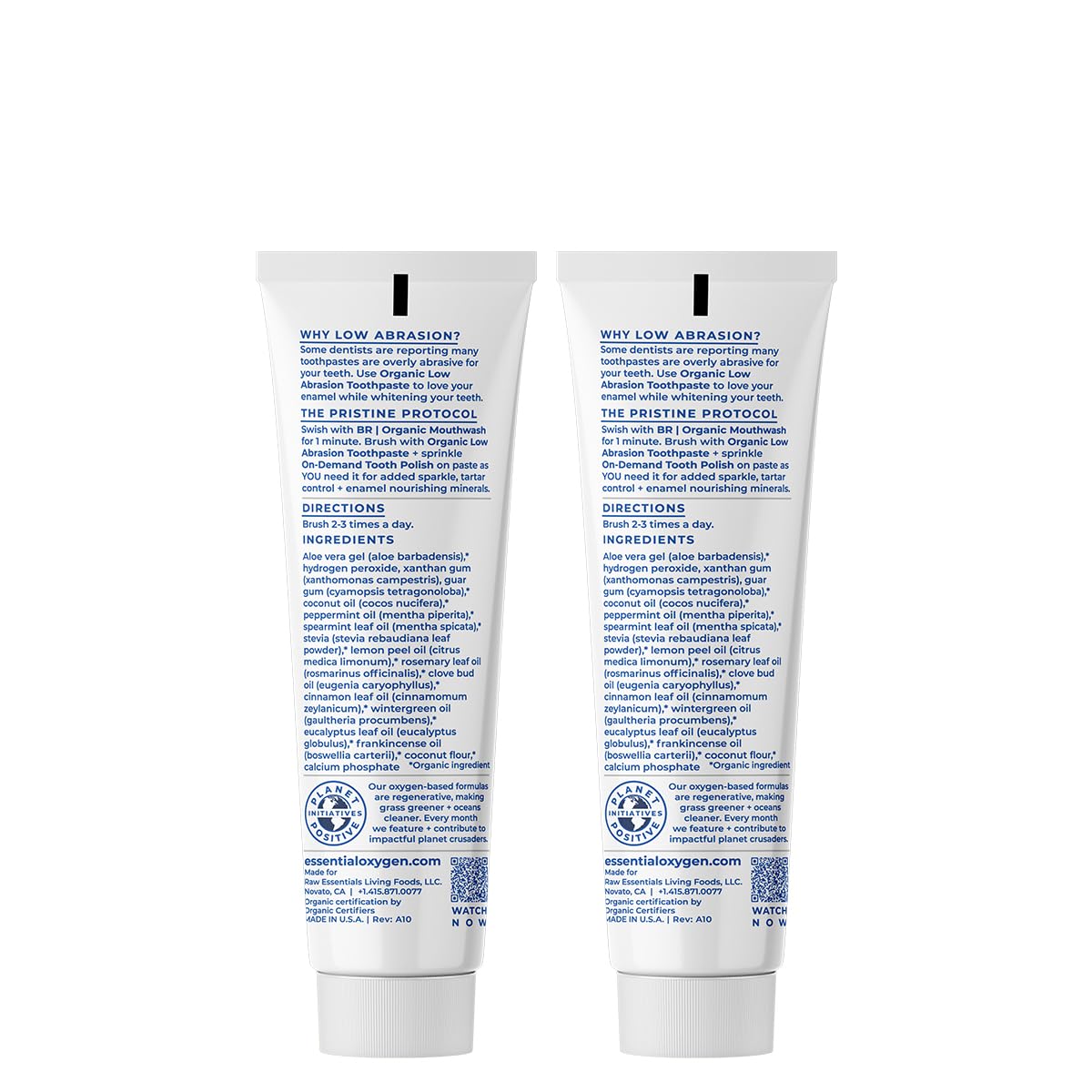 Essential Oxygen BR Certified Organic Toothpaste – Peppermint, 4oz (2 Pack)