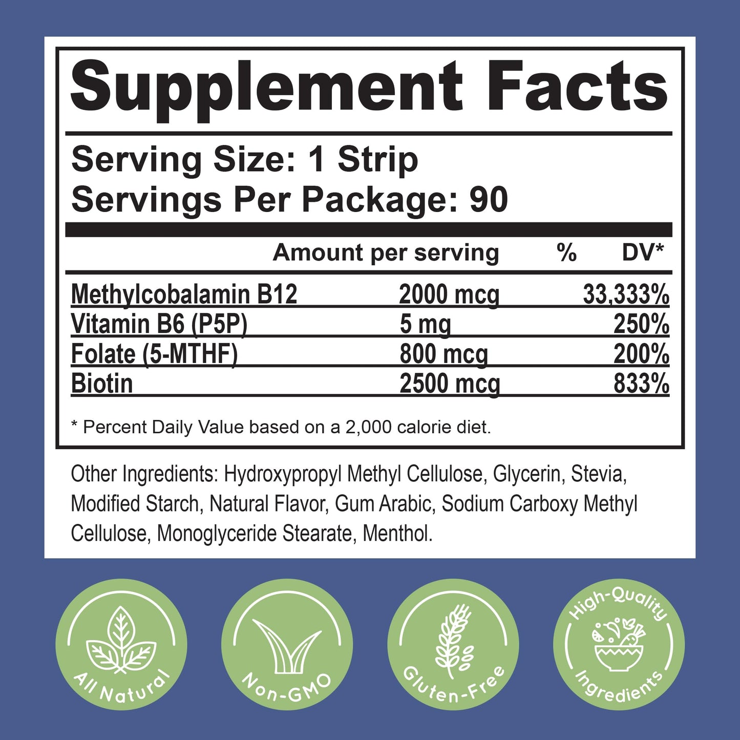 Essential Source 2,000 mcg Methylcobalamin B12 Sublingual Strips – Biotin, B6, 5-MTHF (5 Strips) | Energy, Brain & Nerve Support