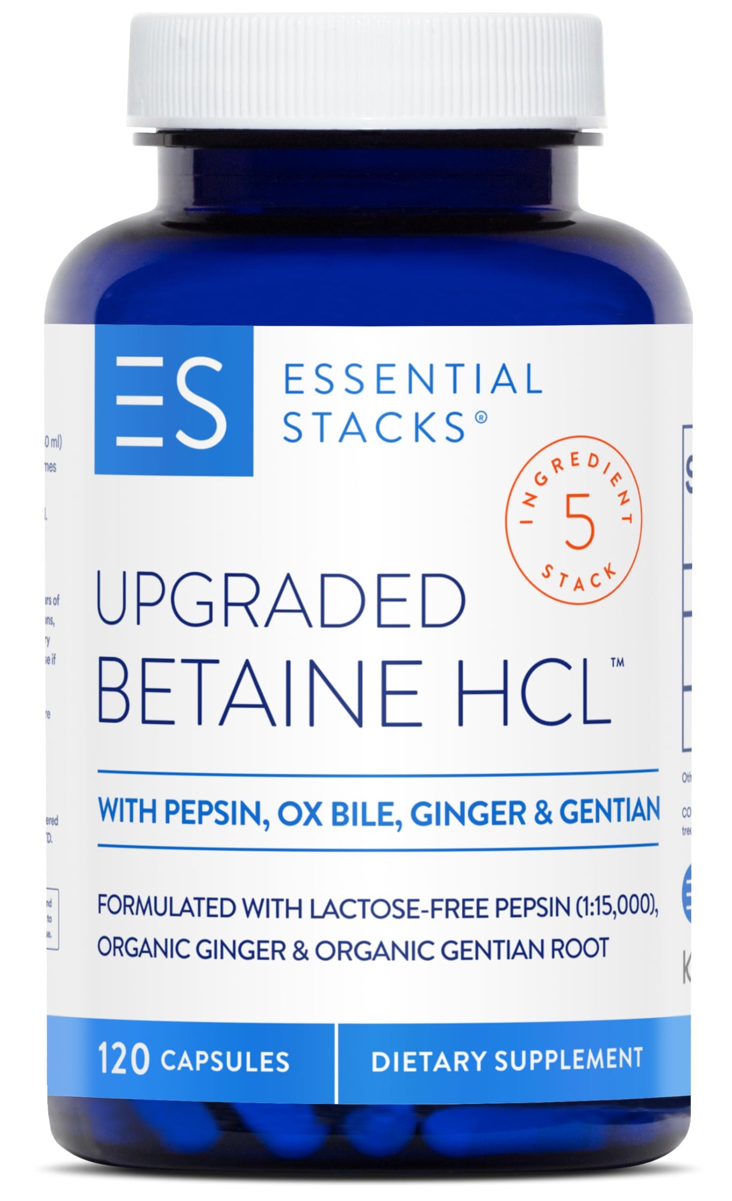 Betaine HCl with Pepsin, Ox Bile & Ginger – Gluten Free Digestive Support (120 Caps)