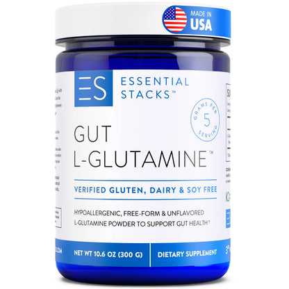 Essential Stacks Gut L-Glutamine Powder - USA Made - Pure L-Glutamine for Gut Health (60 Servings, Unflavored)
