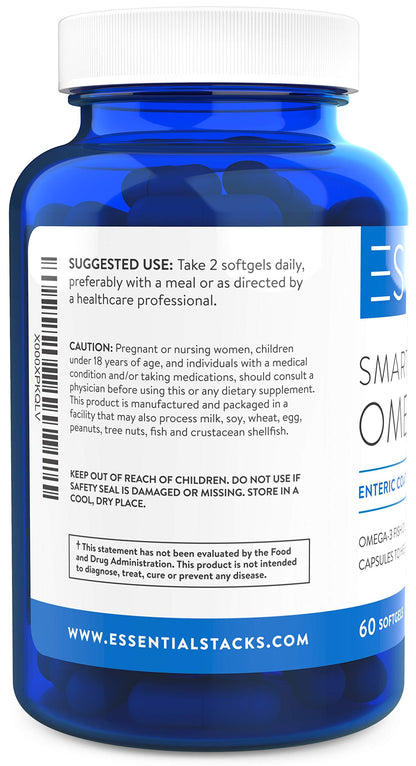 Essential Stacks Smart Omega 3 – Burpless Enteric 1400mg EPA/DHA (60 Caps)