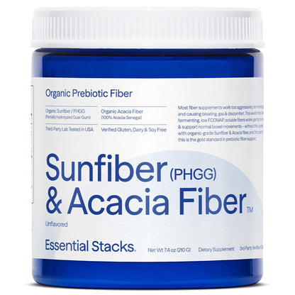 Essential Stacks Organic Sunfiber PHGG and Acacia Prebiotic Fiber 7.4 oz