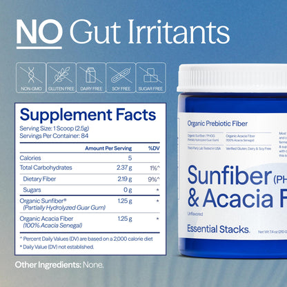 Essential Stacks Organic Sunfiber PHGG and Acacia Prebiotic Fiber 7.4 oz