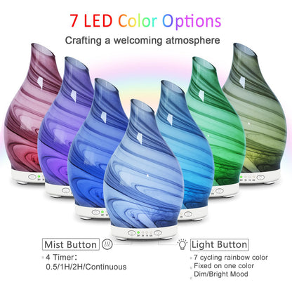 Essential Oil Diffuser 120ML – Glass Aromatherapy with 7 LED Colors & 4 Timers