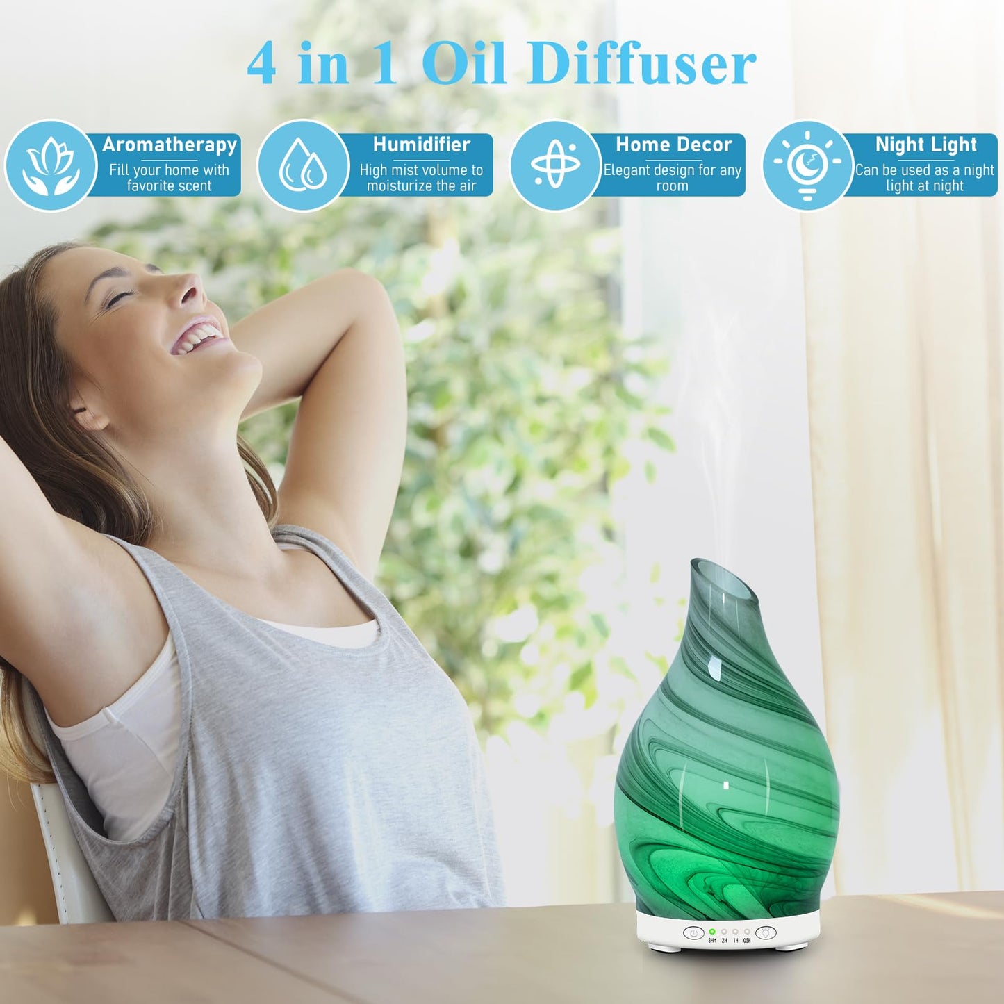 Essential Oil Diffuser 120ML – Glass Aromatherapy with 7 LED Colors & 4 Timers