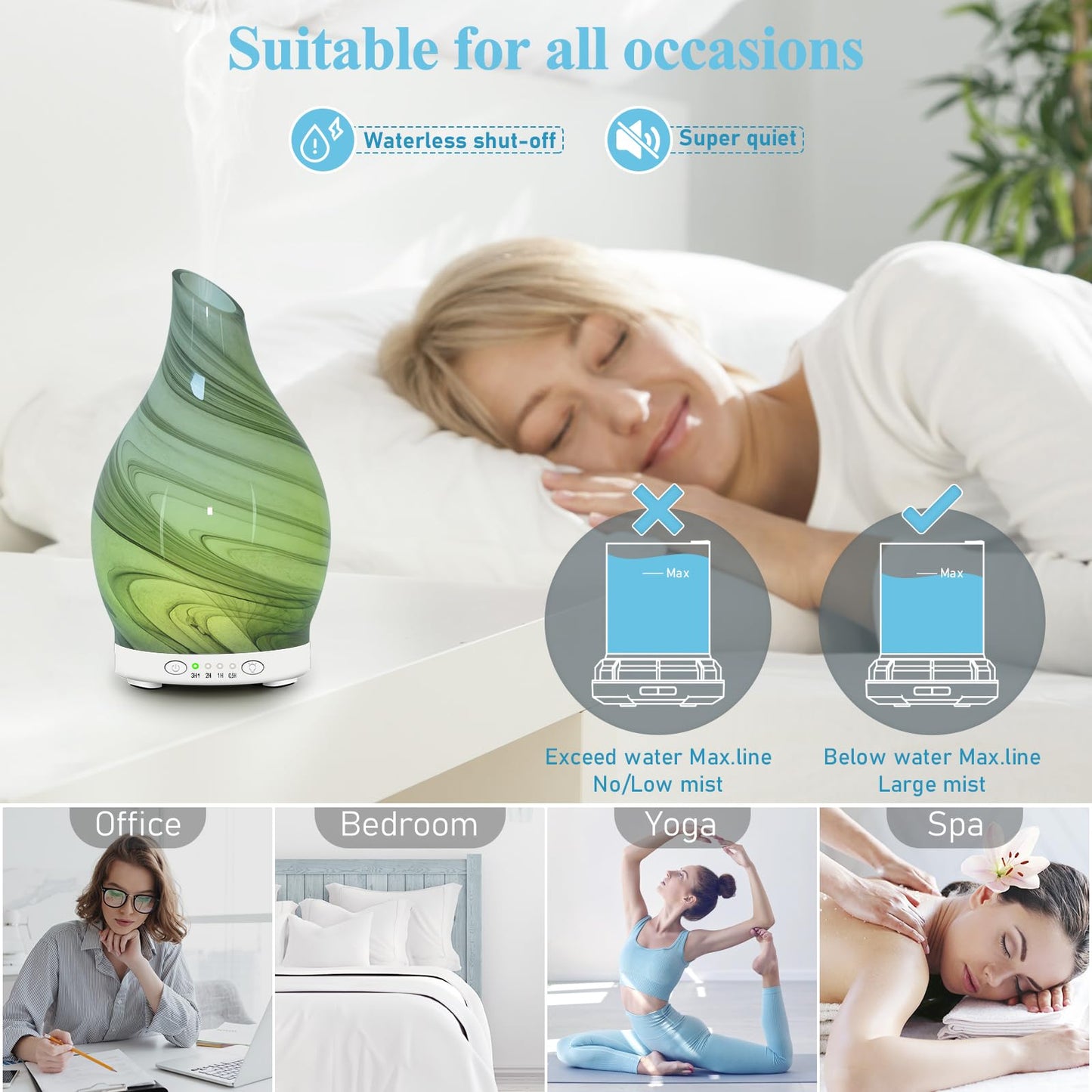 Essential Oil Diffuser 120ML – Glass Aromatherapy with 7 LED Colors & 4 Timers