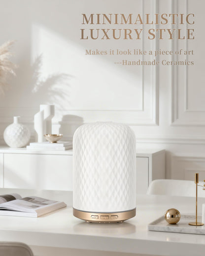 Essential Oil Diffuser 120ML – 2.4MHz Ultrasonic Ceramic Diffuser for Large Rooms | Onaboviva White