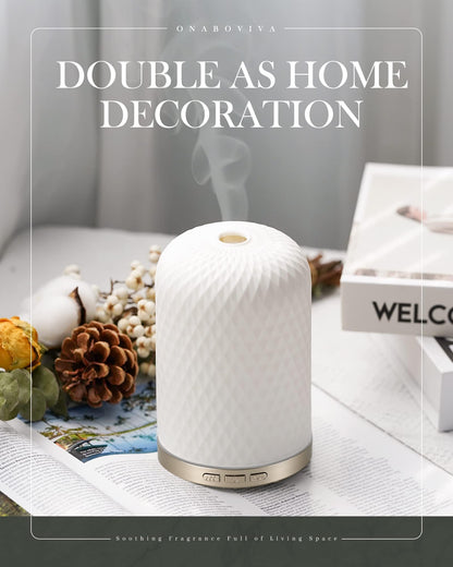 Essential Oil Diffuser 120ML – 2.4MHz Ultrasonic Ceramic Diffuser for Large Rooms | Onaboviva White