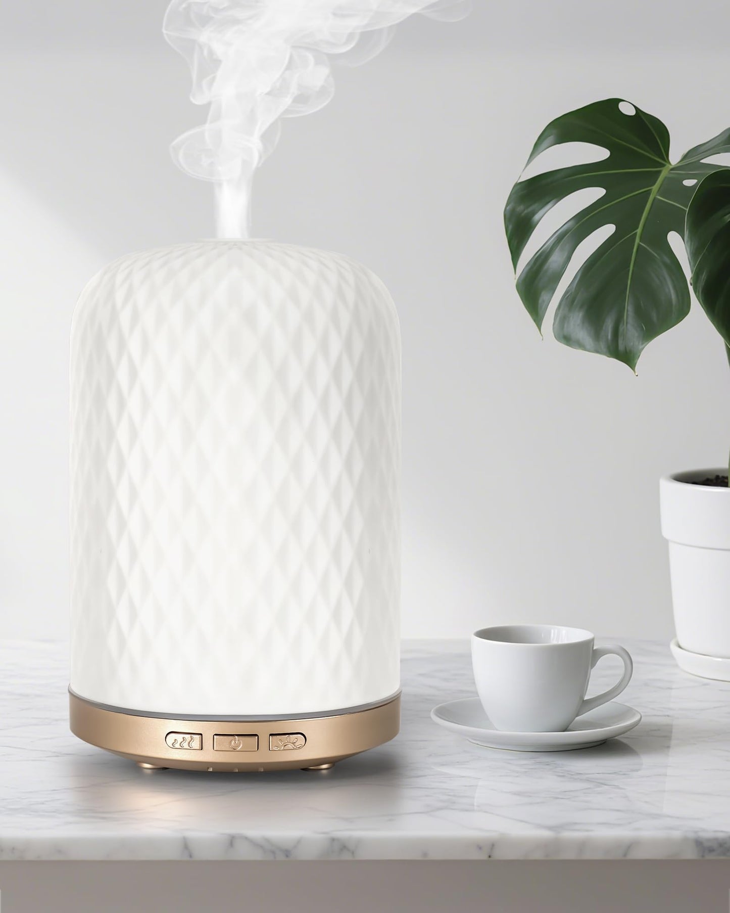 Essential Oil Diffuser 120ML – 2.4MHz Ultrasonic Ceramic Diffuser for Large Rooms | Onaboviva White