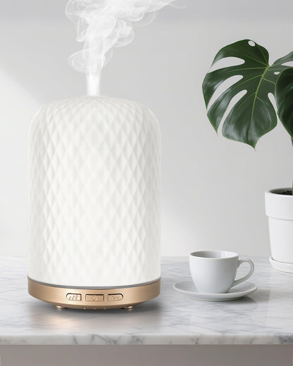 Essential Oil Diffuser 120ML – 2.4MHz Ultrasonic Ceramic Diffuser for Large Rooms | Onaboviva White