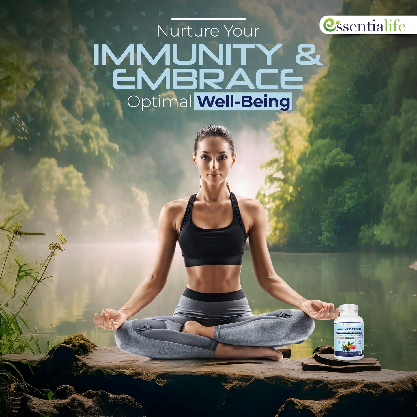 Essentialife Immune Support 10 in 1 – Elderberry, Echinacea, Vitamin D, Vitamin C 1000mg & Zinc – 60 Capsules