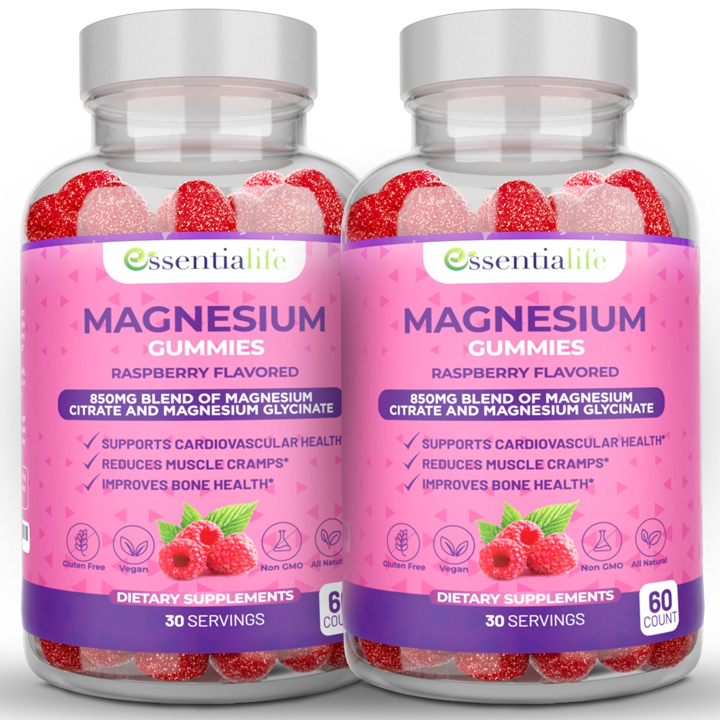 Magnesium Gummies 2 Packs – Essentialife 100mg Mg per Serving | Citrate & Glycinate