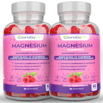 Magnesium Gummies 2 Packs – Essentialife 100mg Mg per Serving | Citrate & Glycinate