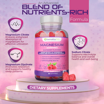 Magnesium Gummies 2 Packs – Essentialife 100mg Mg per Serving | Citrate & Glycinate