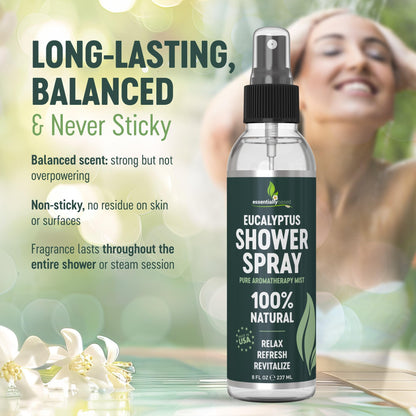 EssentiallyBased Eucalyptus Shower Spray 8oz – 100% Pure Organic