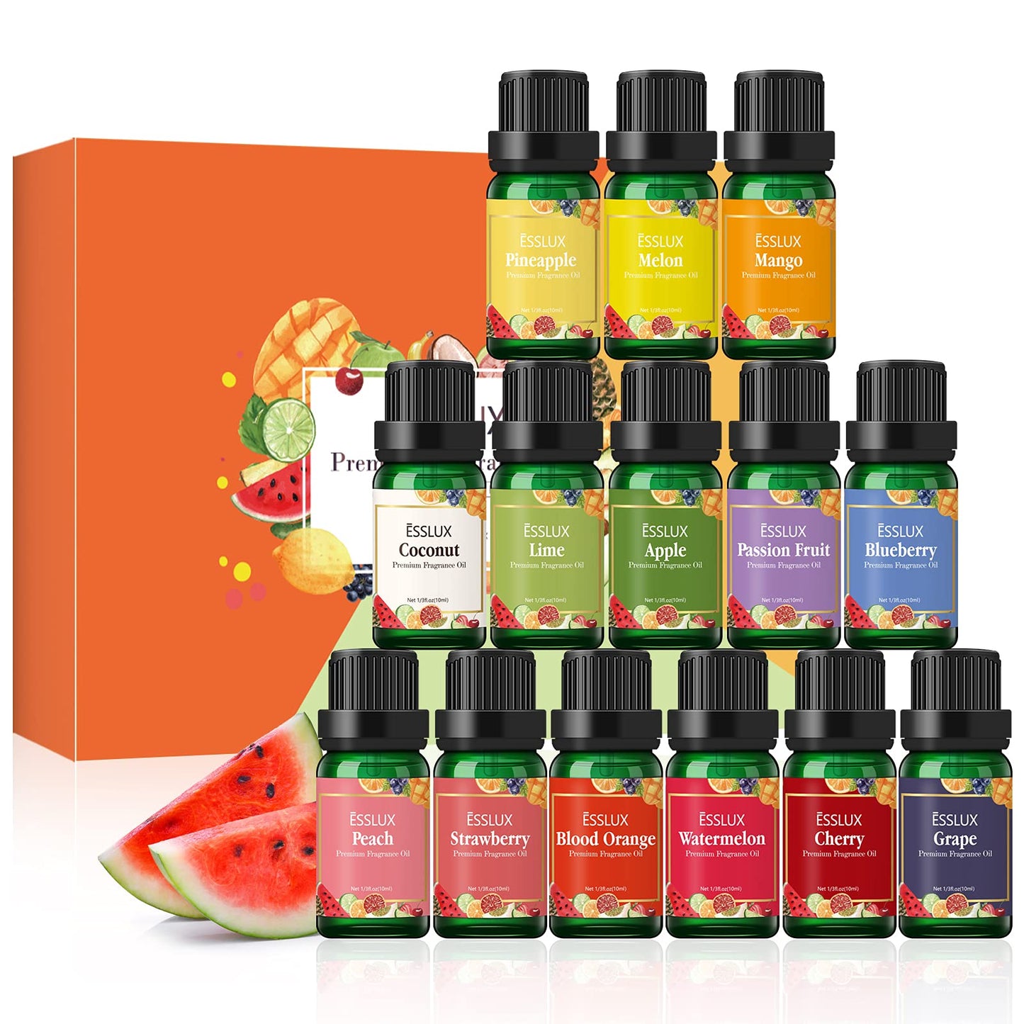 ESSLUX Fruity Fragrance Oils Set – 14 Premium Fruit Scents for Diffusers & DIY