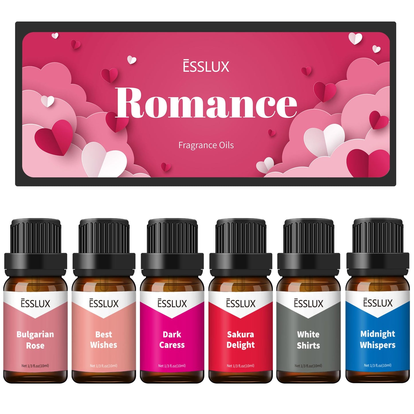 ESSLux Romance Fragrance Oils 6x10ml – Bulgarian Rose, Best Wishes & More