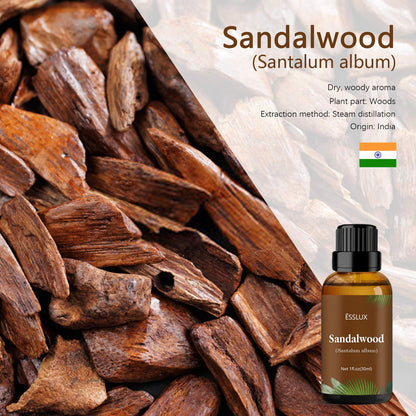 Sandalwood Essential Oil (30 ml) - ESSLUX Aromatherapy | Steam-Distilled Santalum album